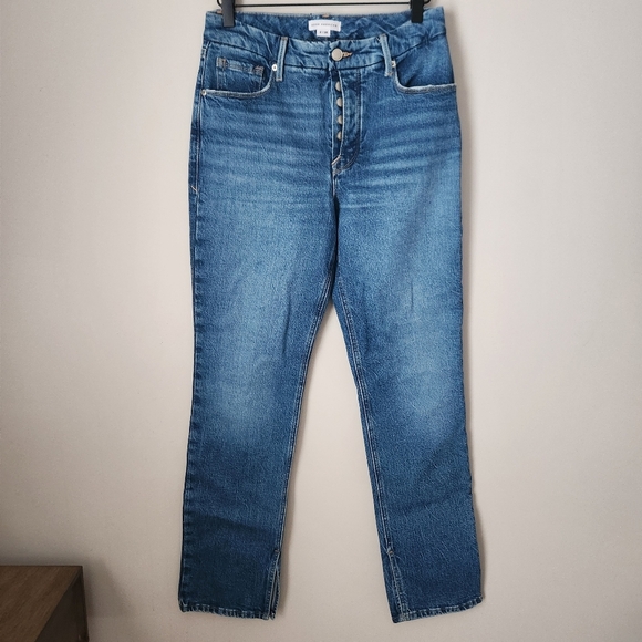 Good American | High Waist Button Front Split Hem Straight Leg Jeans - Size 2/26 - Picture 2 of 11